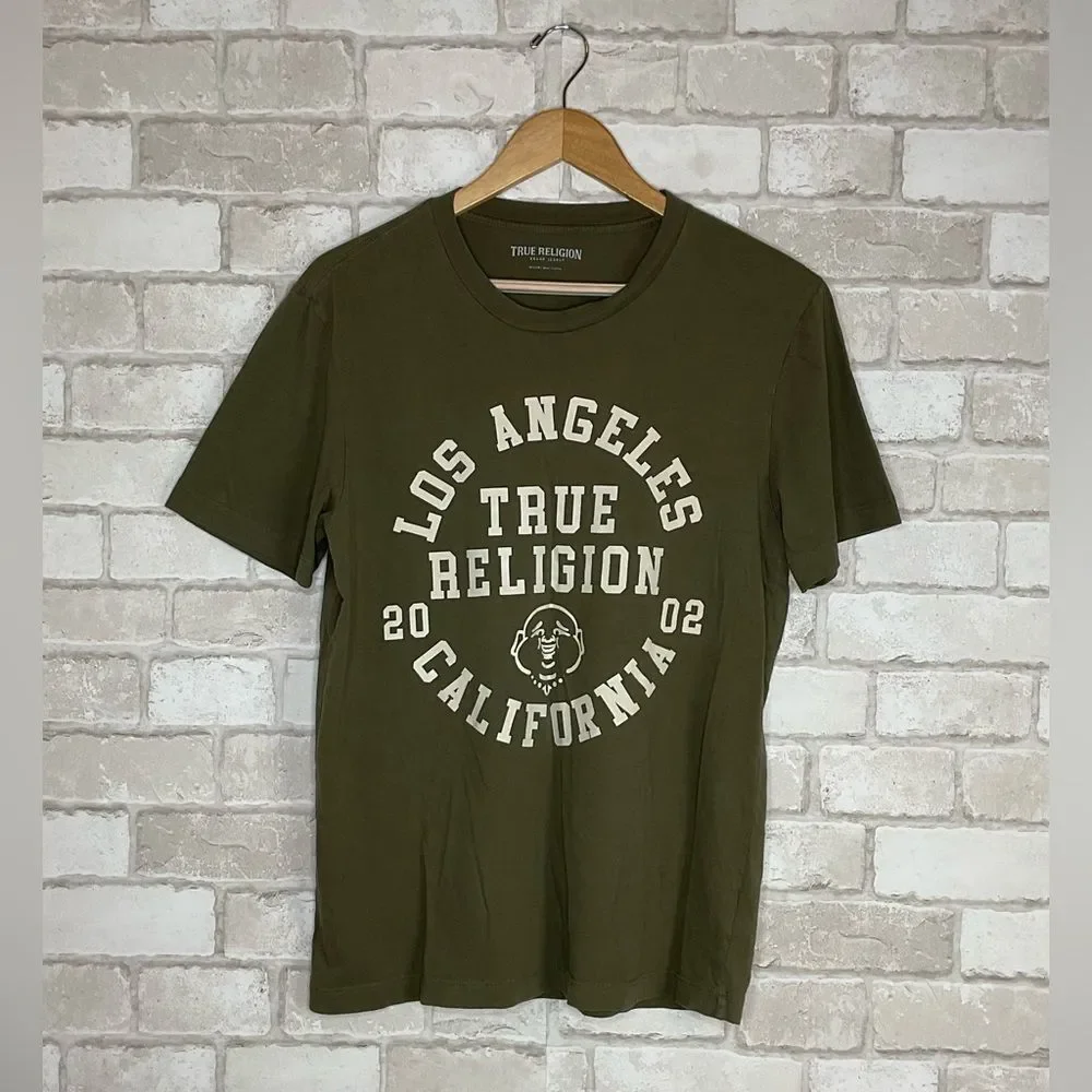 True Religion Men's Olive Green LA California Tee Size M